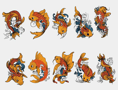 Tribal designs : tribalshapes.com, tahititatou.com, crazyshirts; Koi fish 
